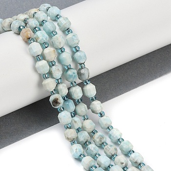 Natural Larimar Beads Strands, Faceted, Bicone, Double Terminated Point Prism Beads, 7x6mm, Hole: 1mm, about 41pcs/strand, 14.96''(38cm)