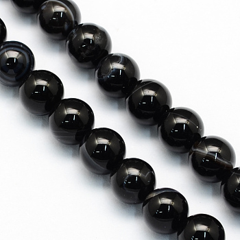 Natural Black Line Agate Round Beads Strands, Dyed, 6.5mm, Hole: 1mm, about 63pcs/strand, 15.5 inch