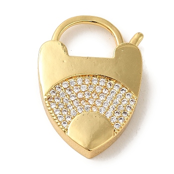 Brass Micro Pave CLear Cubic Zirconia Clasps, Shield, Real 18K Gold Plated, 25x17.5x3.8mm