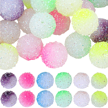 36Pcs 6 Colors Frosted Acrylic Beads, Two Tone, Round, Mixed Color, 20x19mm, Hole: 2.8mm, 6pcs/color