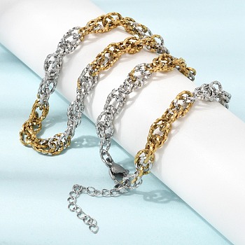 6MM Duo Tone 304 Stainless Steel Textured Rope Chain Necklaces, Golden & Stainless Steel Color, 15.94 inch(40.5cm)
