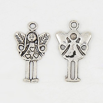 Tibetan Style Alloy Fairy Pendants, Cadmium Free & Nickel Free & Lead Free, Antique Silver, 25x15x2mm