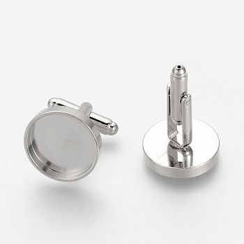 Brass Cuff Settings, Cufflink Findings for Apparel Accessories, Platinum, Tray: 14mm, 27.6x18mm