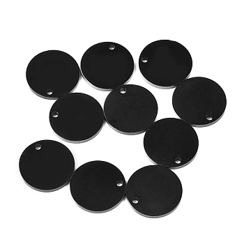 304 Stainless Steel Charms, Polished, Stamping Blank Tag, Laser Cut, Flat Round, Electrophoresis Black, 9.8x1mm, Hole: 0.9mm