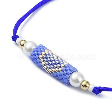 Glass Pearl & Seed Column with Heart Link Bracelet(BJEW-MZ00028-02)-4