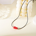 Fish Porcelain Pendant Black Wax Cord Necklaces, Red, 15.75~23.62 inch(40~60cm)(FS-WG7FFA4-05)
