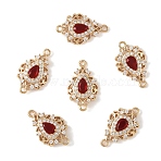 3Pcs Brass Micro Pave Cubic Zirconia Links Connectors, Long-Lasting Plated, Teardrop, Light Gold, Red, 20x12x5mm, Hole: 1.4mm(KK-YW0003-49LG-05)