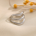 304 Stainless Steel Cuff Open Rings for Women, Wave, Stainless Steel Color, 17mm(WGBC60A-02)