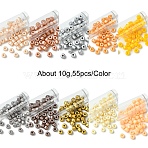 100G 10 Colors Baking Paint Pearlized Glass Seed Beads, Round Hole, Cylinder, Mixed Color, 4x5.5mm, Hole: 1.8mm, 10g/style(SEED-YW0002-82)