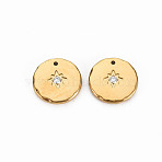 Ion Plating(IP) 304 Stainless Steel Charms, with Micro Pave Clear Cubic Zirconia, Cadmium Free & Nickel Free & Lead Free, Flat Round, Real 14K Gold Plated, 12x1.5mm, Hole: 0.9mm(X-STAS-N097-091LG-NR)