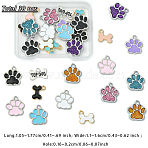 30Pcs 15 Styles Alloy Charms, with Enamel, Dog Bone & Paw Prints, Mixed Color, 10.5~17.7x13~16.6x1.5~2mm, Hole: 1.6~2mm, 2pcs/style(FIND-YW0006-55)