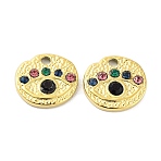 Ion Plating(IP) Real 18K Gold Plated 316L Surgical Stainless Steel Pendants, Nickel Free, with Rhinestone, Flat Round with Eye Charms, Colorful, 13.5x14x2.5mm, Hole: 1.7mm(STAS-D029-06G)