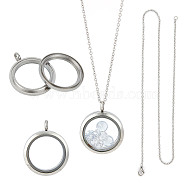 DIY Blank Dome 304 Stainless Steel Locket Pendant Necklace Making Kit, Stainless Steel Color, 17.7 inch(45cm)(STAS-DR0001-02P)