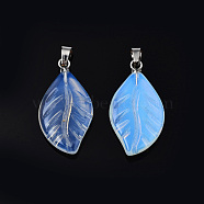 Opalite Pendants, Leaf Charm, with Stainless Steel Color Tone Stainless Steel Findings, 29x15x4.5mm, Hole: 2.5x5mm(G-S364-076A-04)