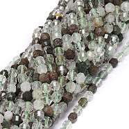 Natural Green Lodolite Quartz/Garden Quartz Beads Strands, Faceted, Bicone, Double Terminated Point Prism Beads, 5~6x6mm, Hole: 0.7mm, about 67pcs/strand, 15.35 inch(39cm)(G-O201C-07)