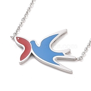 Colorful Enamel Swallow and Fish Pendant Necklace, 304 Stainless Steel Jewelry for Women, Stainless Steel Color, 18.82 inch(47.8cm)(NJEW-G019-01P)