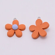 Resin Pendants, with Platinum Iron Peg Bail, Flower, Dark Orange, 30x27x9mm, Hole: 2mm(RESI-TAC0001-88D)