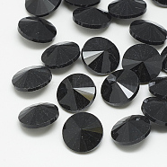 Pointed Back Glass Rhinestone Cabochons, Rivoli Rhinestone, Faceted, Cone, Jet, 14x7mm(RGLA-T086-14mm-02)