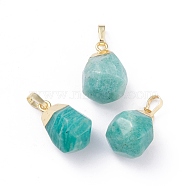 Natural Amazonite Pendants, with Brass Bails, Faceted, Teardrop, Golden, 19~21x12~14x11~15mm, Hole: 5x3mm(G-G845-07G-04)