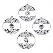 201 Stainless Steel Pendants, Flat Round with Star & Tree, Stainless Steel Color, 32x30x2mm, Hole: 1.8mm(STAS-N098-041M)