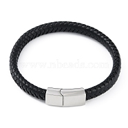 Braided Microfiber Leather Cord Bracelets, with 304 Stainless Steel Magnetic Clasps, Stainless Steel Color, 8-1/8 inch(20.6cm)(BJEW-P328-07B-P)