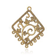 Tibetan Style Alloy Chandelier Component Links, Rhombus, Antique Golden, 49x40x1mm, Hole: 1~2.5mm(PALLOY-G118-02AG)