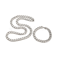 202 Stainless Steel Curb Chain Necklaces & Bracelets Jewelry Sets for Unisex, Stainless Steel Color, 23-5/8 inch(60cm), 2pcs/set(STAS-A100-20P)