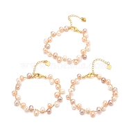 Natural Pearl Beaded Bracelets, with Brass Chain, Real 18K Gold Plated, Colorful, 6.57~6.81 inch(167~173mm)(BJEW-D447-03G-02A)