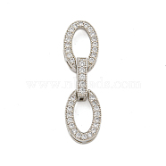 Rack Plating Oval Brass Micro Pave Clear Cubic Zirconia Fold Over Clasps, Long-Lasting Plated, Lead Free & Cadmium Free, Platinum, 33mm(KK-F876-04P)