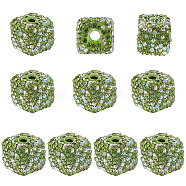 10Pcs Rhinestone Clay Pave Glass Beads, Pave Disco Cube Beads, Olive, 14x14x14mm, Hole: 4mm(FIND-OC0003-18)