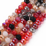 Electroplate Glass Beads Strands, AB Color Plated, Faceted, Rondelle, FireBrick, 7.5~8x6mm, Hole: 1.5mm, about 69~72pcs/strand, 16.54 inch~17.24 inch(42cm~43.8cm)(EGLA-S194-18D)