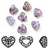 K9 Glass Rhinestone Cabochons, Pointed Back & Back Plated, Faceted, Heart, Vitrail Light, 8x8x6mm(RGLA-A025-04A-001VL)