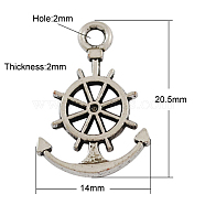 Tibetan Style Alloy Anchor with Helm Pendants, Cadmium Free & Nickel Free & Lead Free, Antique Silver, 20.5x14x2mm, Hole: 2mm(PALLOY-2730-AS-FF)