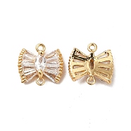 Brass Clear Glass Connector Charms, Bowknot Links, Real 18K Gold Plated, 10x10x4mm, Hole: 0.8mm(KK-M233-38G)