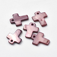 Freshwater Shell Charms, Dyed, Cross, Indian Red, 15x12x2mm, Hole: 1mm(SHEL-S269-42)