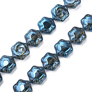 Electroplate Glass Beads Strands, Pearl Luster Plated, Flower, Steel Blue, 16x14.5x7.5mm, Hole: 1mm, about 40Pcs/strand, 24.80 inch(63cm)(EGLA-N008-018-C02)