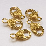 Tibetan Style Heart Lobster Claw Clasps, Cadmium Free & Lead Free, Golden, 26.5x14x6mm, Hole: 4mm(K08Y0012)