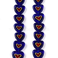 Handmade Lampwork Beads Strands, Heart, Dark Blue, 8.5~9.5x9.5~11x3.5mm, Hole: 0.9mm, about 46~47pcs/strand, 15.83~16.10 inch(40.2~40.9cm)(LAMP-N024-18)