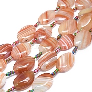 Natural Banded Agate/Striped Agate Beads Strands, Dyed & Heated, Oval, Sandy Brown, 27~29x19~21x8~9mm, Hole: 1.5mm, about 11pcs/Strand, 16.34 inch(41.5cm)(G-L544-008)