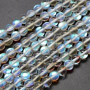 Synthetic Moonstone Beads Strands, Holographic Beads, Half AB Color Plated, Round, White, 8mm, Hole: 1mm, about 47pcs/strand, 15 inch(G-F143-8mm-03)