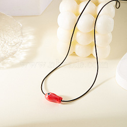 Fish Porcelain Pendant Black Wax Cord Necklaces, Red, 15.75~23.62 inch(40~60cm)(FS-WG7FFA4-05)