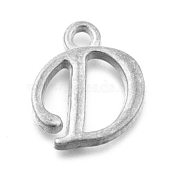 Alloy Letter Pendants, Rack Plating, Cadmium Free & Lead Free, Unplated, Letter.D, 12~17x4~15x2mm, Hole: 1.5mm(PALLOY-J718-01C-D)