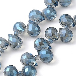 Electroplate Glass Beads Strands, Teardrop, Steel Blue, 10~11x8mm, Hole: 1mm, about 96~98pcs/strand, 26.97''~27.17''(68.5~69cm)(EGLA-D030-17L)