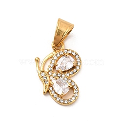 304 Stainless Steel Pendants, with Crystal Rhinestone, Butterfly Charms, Golden, 23x15x3.5mm, Hole: 8x5mm(STAS-K243-22G)