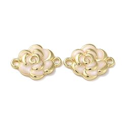 Rack Plating Brass Connector Charms, with Pink Enamel, Long-Lasting Plated, Lead Free & Cadmium Free, Flower Links, Real 18K Gold Plated, 15x20x4mm, Hole: 1.6~1.8mm(KK-K346-19G)