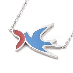 Colorful Enamel Swallow and Fish Pendant Necklace, 304 Stainless Steel Jewelry for Women, Stainless Steel Color, 18.82 inch(47.8cm)(NJEW-G019-01P)