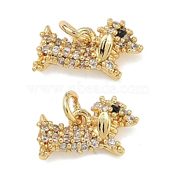 Brass Micro Pave Cubic Zirconia Pendants, Dog Charms, Lead Free & Cadmium Free, Rack Plating, Long-Lasting Plated, Real 18K Gold Plated, 6.5x11.5x3mm, Jump Ring: 4x0.8mm, Inner Diameter: 2.5mm(KK-A291-24A-G)