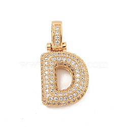 Brass Micro Pave Clear Cubic Zirconia Pendants, Real 18K Gold Plated, Letter D, 31x16.5x5mm, Hole: 3x6mm(KK-B099-01G-D)