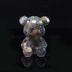 Resin Bear Display Decoration, with Cat Eye Chips inside Statues for Home Office Decorations, Colorful, 70x65x90mm(PW-WG35709-10)