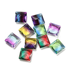 Glass Cabochons, Pointed Back, Faceted, Square, Mixed Color, 10x10x4.5mm(GLAA-A006-03)